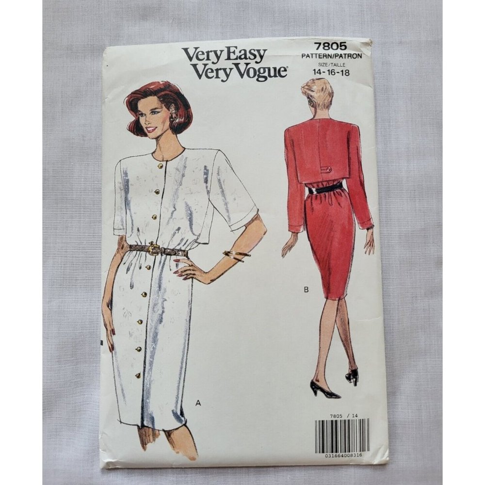 Very Easy Very Vouge Uncut Vtg 1990s #7805 Sewing Pattern Button Front Dress